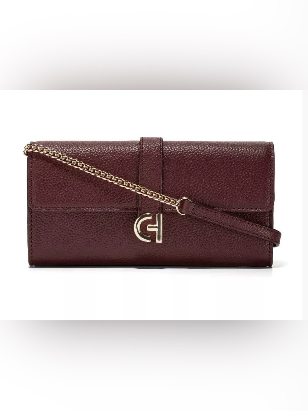 NWT Cole Black Garnet Leather Wallet-On-a-Chain in Light Mahogany Color